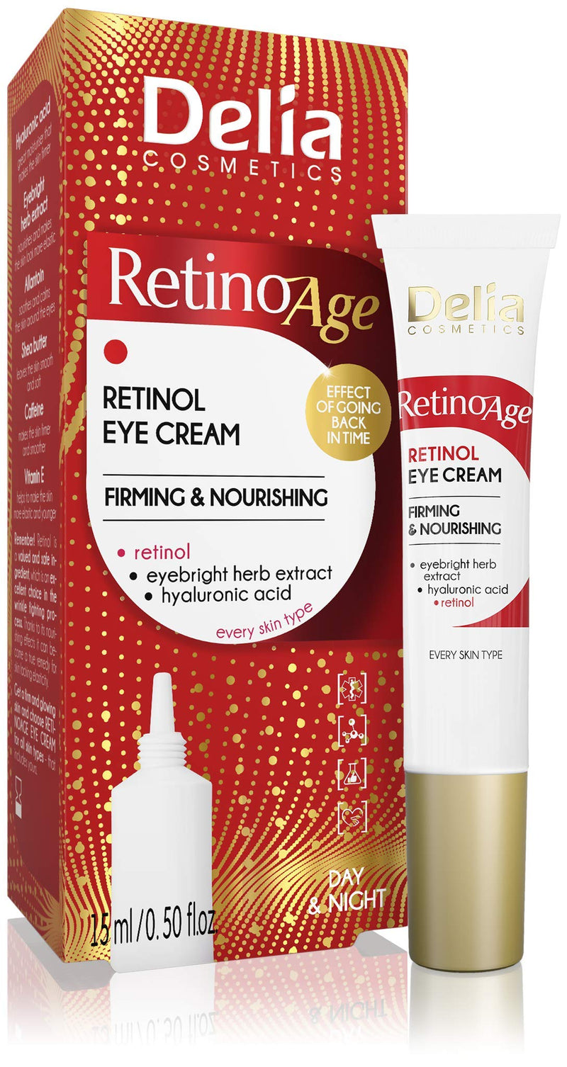 Delia Cosmetics – Retinoage – Eye Cream – Retinol, Shea Butter, Caffeine, Vitamin E – Firming & Nourishing – Against Wrinkles, Dark Cirlces - Day & Night - 15ml Retinol Eye Cream - NewNest Australia