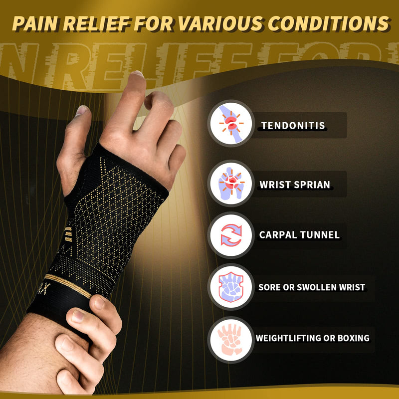 INDEEMAX Wrist Support Sleeve 1 Pair, High Copper Infused Compression Wrist Brace with Thumb Loop, Left/Right Palm Hand Support for Carpal Tunnel, Arthritis, Tendonitis, Pain Relief, Sport Black, M - NewNest Australia