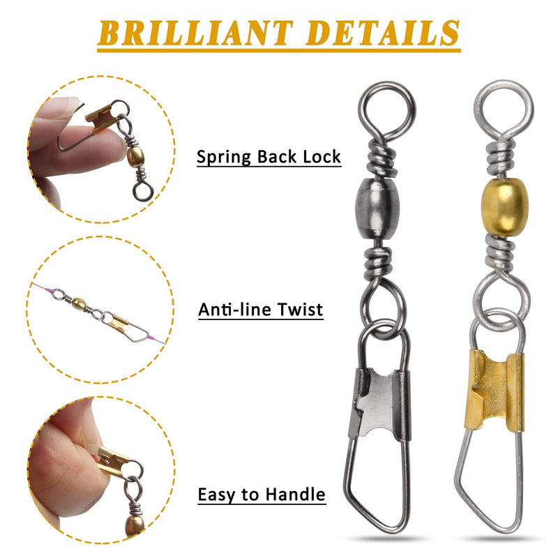SILANON Fishing Barrel Swivel with Safety Snap,160pcs High Strength Fishing Snap Swivels Stainless Steel Line Connector Saltwater Fishing Tackle Accessories - NewNest Australia