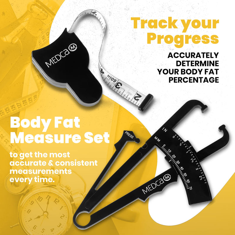 Body Fat Caliper and Measuring Tape for Body - Skinfold Calipers and Body Fat Tape Measure Tool for Accurately Measuring BMI Skin Fold Fitness and Weight-Loss, (Black) - NewNest Australia