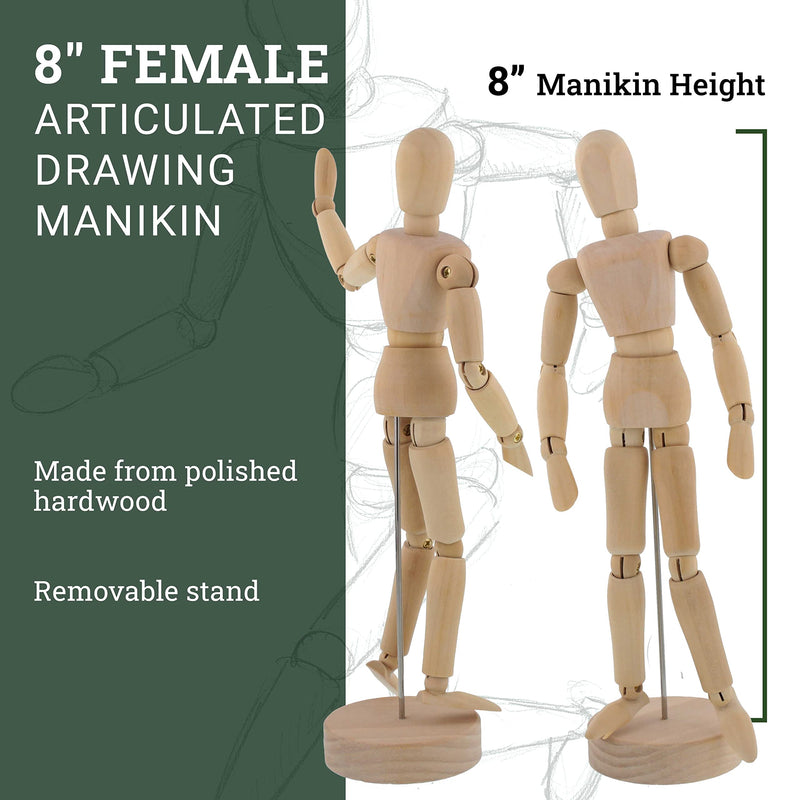 US Art Supply® Wood 8" Female - Artist Drawing Manikin Articulated Mannequin with Base and Flexible Body - Perfect for Drawing The Human Figure (8" Female) - NewNest Australia