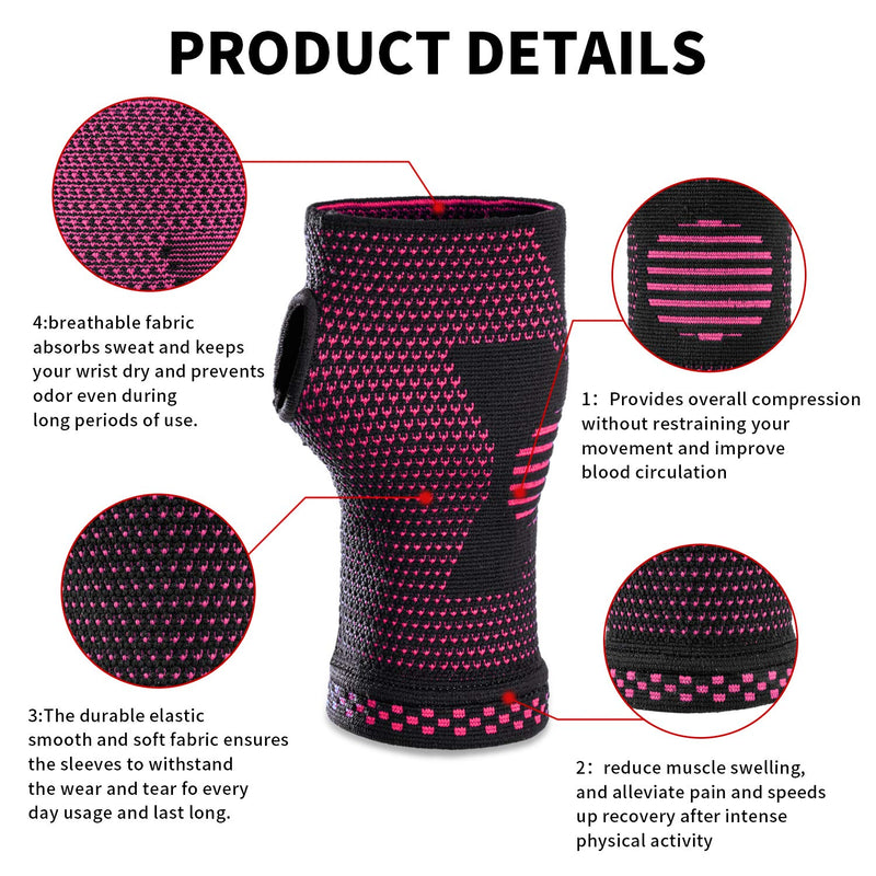ABYON Wrist Compression Sleeves (Pair) for Carpal Tunnel and Pain Relief Treatment,Wrist Support for Women and Men.Breathable and Sweat-Absorbing carpal tunnel wrist brace Pink Medium - NewNest Australia