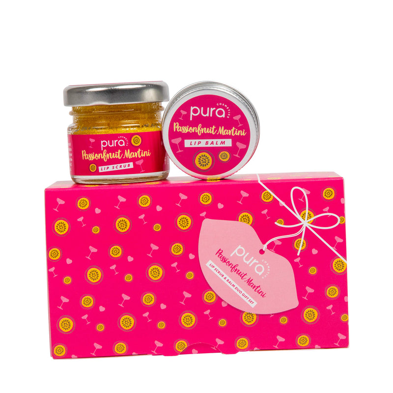 Pura Cosmetics Passionfruit Martini Lip Scrub and Balm Gift Set - Vegan, Natural Ingredients, Cruelty-Free, Plastic-Free Packaging & Handmade in the UK - NewNest Australia