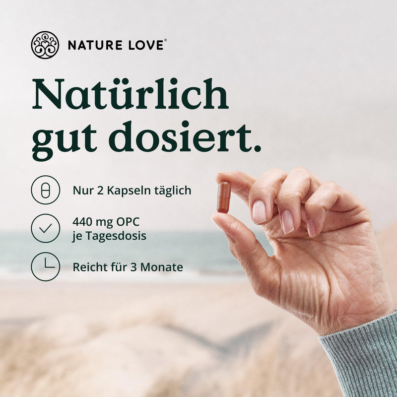NATURE LOVE® OPC grape seed extract - 180 capsules - high dosage with 800 mg extract per daily dose - from French grapes - with natural vitamin C - laboratory tested, vegan, produced in Germany - NewNest Australia