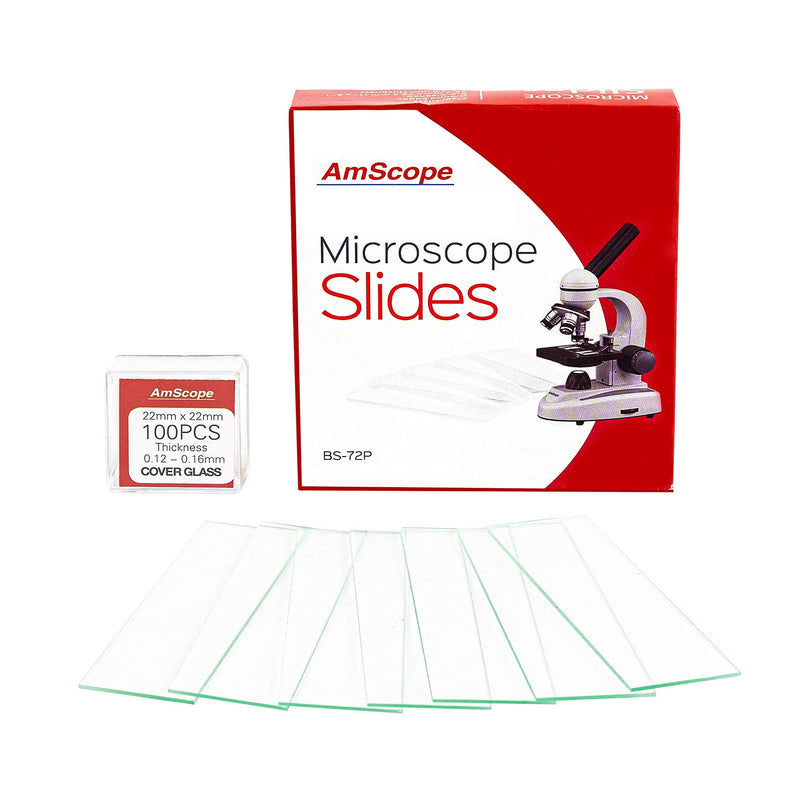 AmScope BS-72P-100S-22 72 Pieces of Pre-Cleaned Blank Microscope Slides and 100 Pieces of 22x22mm Square Coverslips Cover Glass - NewNest Australia