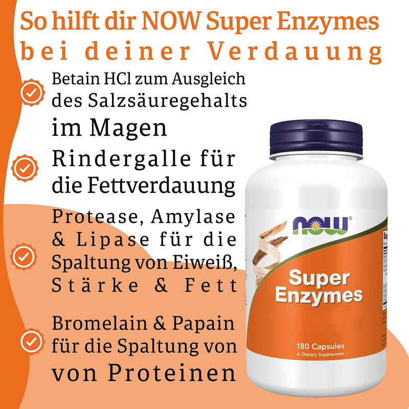 Now Foods, Super Enzymes, 180 Capsules, Laboratory Tested, Enzyme Blend, Gluten Free, Soy Free 180 Pieces (Pack of 1) - NewNest Australia