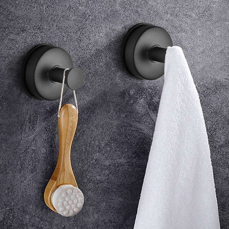 NewNest Australia - JOMOLA 2PCS Stainless Steel Bathroom Towel Hook Suction Cup Holder Utility Shower Hooks Hanger for Towel Storage Kitchen Utensil Vacuum Suction Cup Hooks, Matte Black 