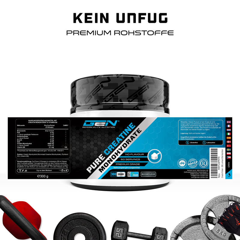 Creatine Powder - 300 g - Pure Creatine Monohydrate - Optimal Solubility - Vegan - No Additives - Pure Powder - German Elite Nutrition - NewNest Australia