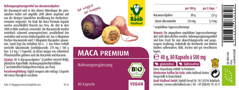 RAAB Vitalfood Organic Maca Capsules, 80 capsules – Pack of 1 (1 x 40 g) - NewNest Australia