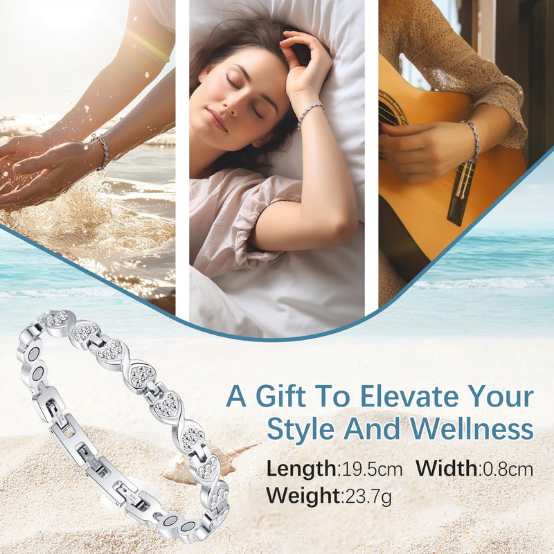 Jeracol Titanium Steel Magnetic Bracelet for Women, Infinite Love Design Women Magnetic Wristband with Ultra Strength 3800 Guass Magnets, Brazaletes Jewelry with Remove Tool & Gift Box（Zircon） Zircon - NewNest Australia