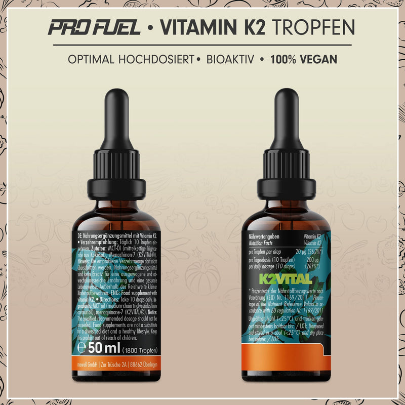 Vitamin K2 drops high dosage 1800x (50ml) - 200 µg Vitamin K2 MK7, K2VITAL® Premium Vitamin K2 high dosage from Kappa with 99.7+% all-trans content - laboratory tested, 100% vegan 50 ml (pack of 1) - NewNest Australia