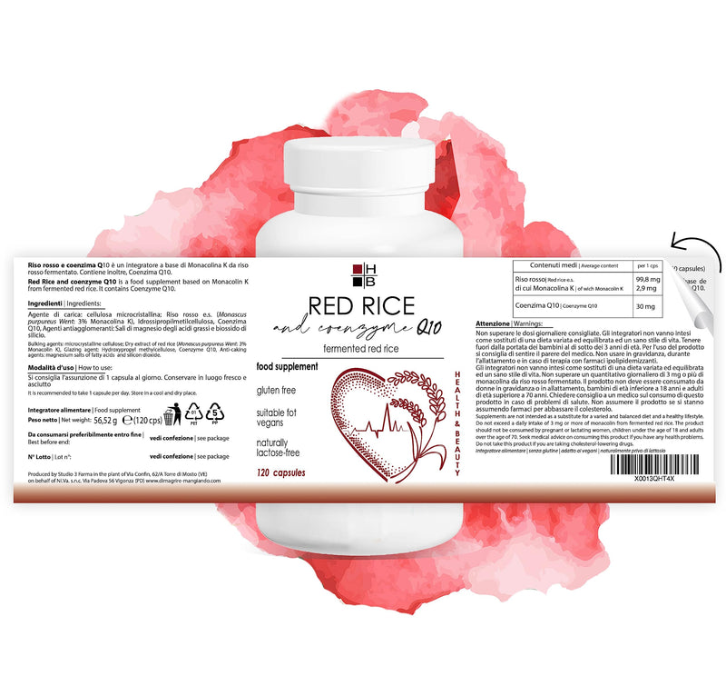 RED RICE and COENZYME Q10 120 capsules | fermented red rice | with VITAMIN Q | Italian product - NewNest Australia