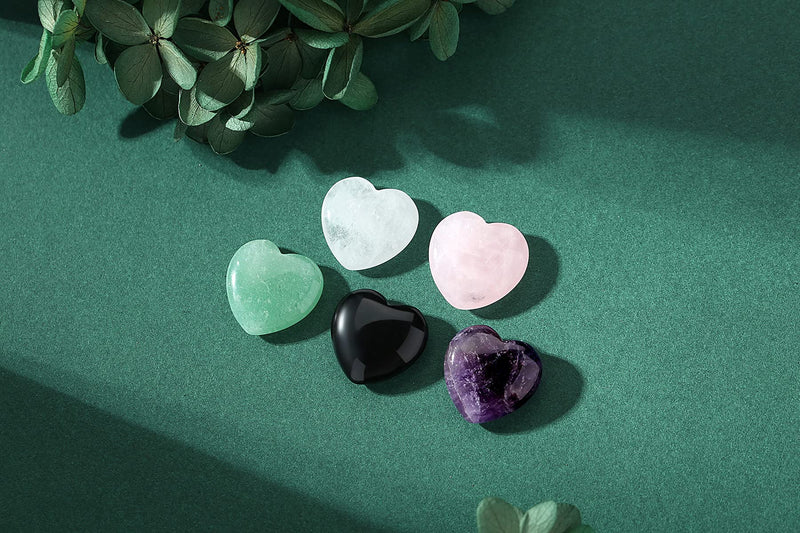 YATOJUZI 5PCS Natural Heart Healing Crystals Rose Quartz Amethyst Heart Love Stones Set Bulk Polished Pocket Palm Thumb Gemstones Chakra Reiki Balancing 5PCS-Mix Stones - NewNest Australia