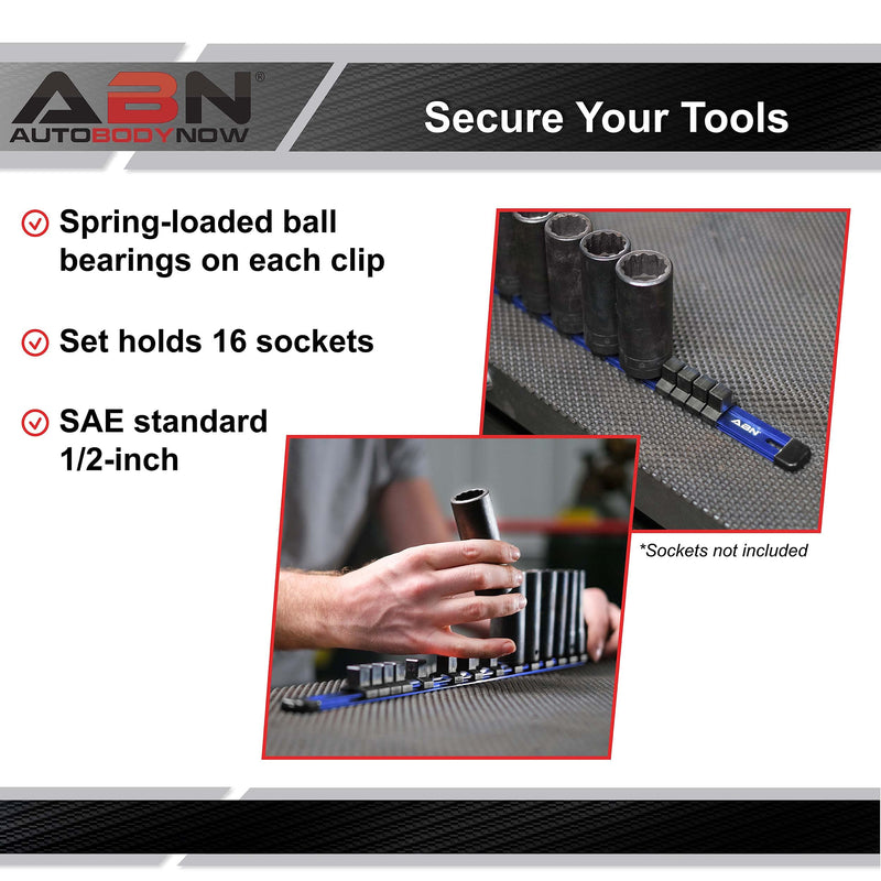 ABN Blue Aluminum SAE Standard 1/2in Drive Socket Holder – Socket Rail and Clips Tool Organizer 1/2 Inch - NewNest Australia