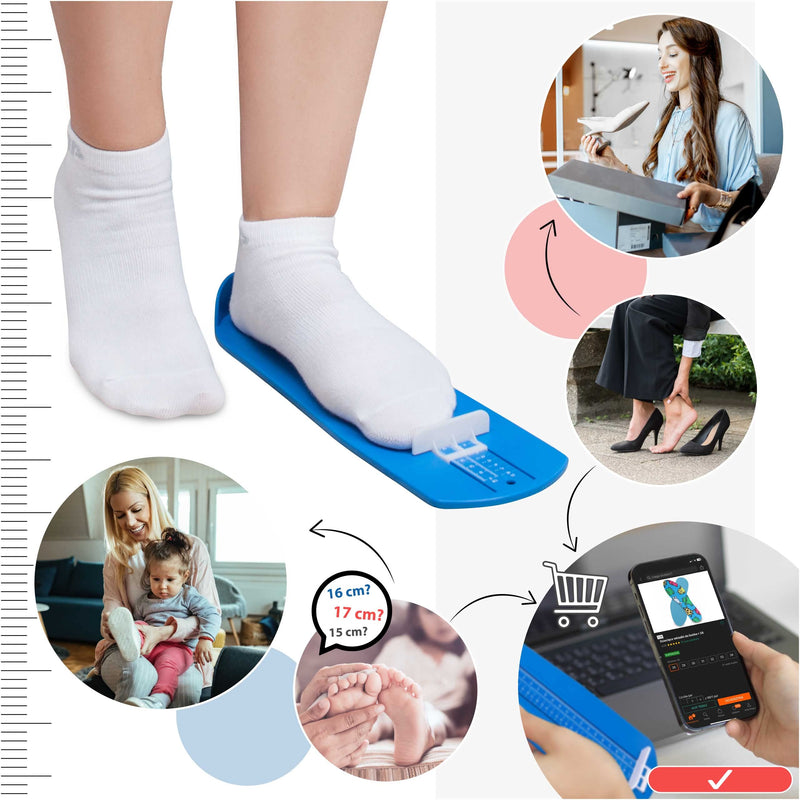 SULPO foot measuring device - shoe size measurement from 15 to 48 - shoe sizer for children - ideal for determining the size of shoes - blue EU 15 - 48 - NewNest Australia