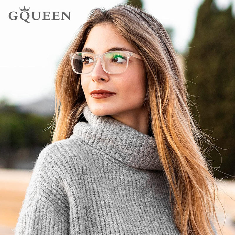 GQUEEN Horn Glasses Glasses Without Strength Fake Glasses Nerd Glasses Women Men UV400 PE2 1 Transparent - NewNest Australia
