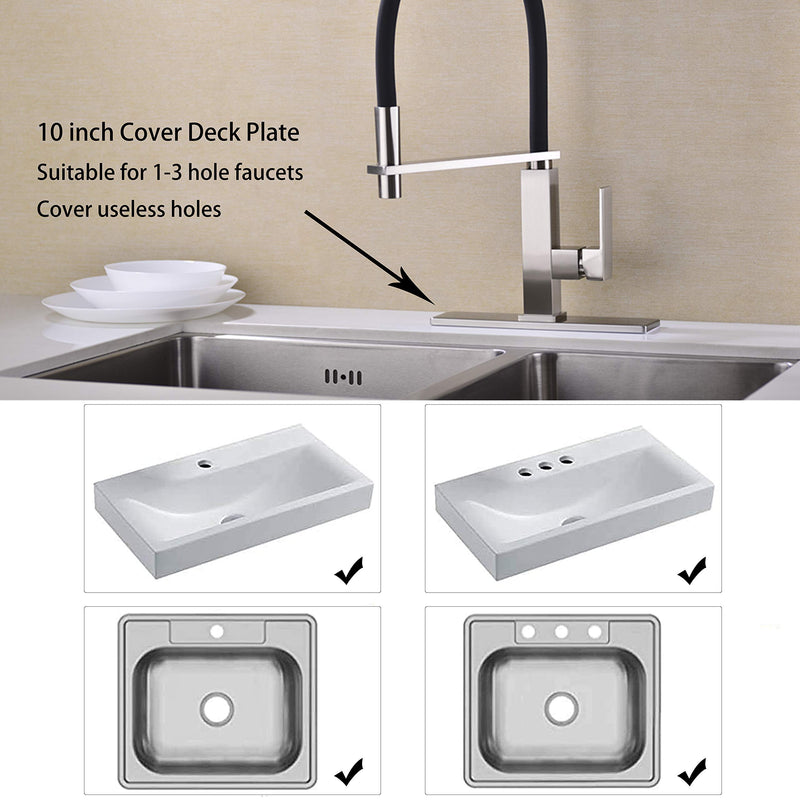 TOCALOCA 10-Inch Sink Plate Hole Cover Deck Plate Escutcheon, Kitchen Sink Cover Plate, Stainless Steel Faucet Sink Hole Cover, Vessel Square Cover Plate, Brushed Nickel Faucet Cover, 66239BL 10Inch Square Cover Plate - NewNest Australia