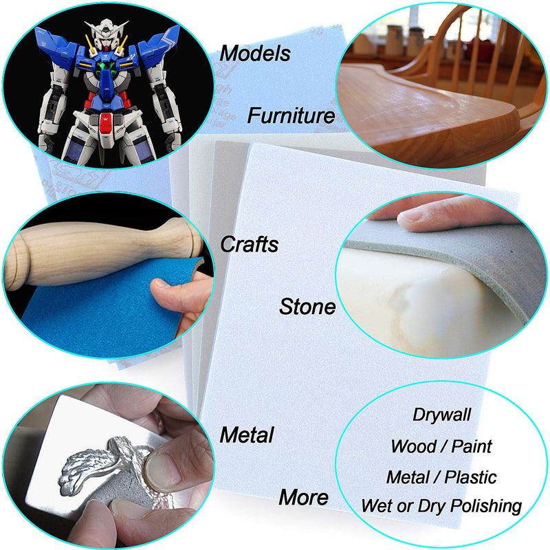 ADVcer 500-2000 Grit Sanding Sponge 8 Pads, 4.5" x 5.5" x 0.2" Assorted Wet or Dry Ultra Fine Hand Sanding Sponges, Flexible Soft Foam Sand Block for Drywall, Corner Contour, Metal Wood, Hobby Model - NewNest Australia
