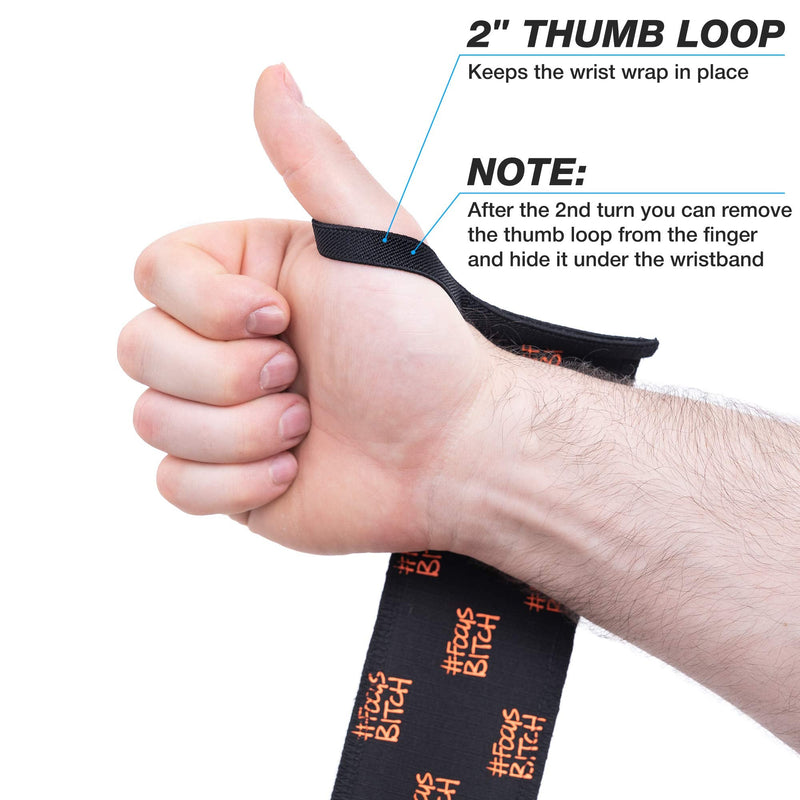 WARM BODY COLD MIND Premium Cotton Wrist Wraps for Crossfit, Olympic Weight Lifting, Powerlifting, Bodybuilding, Deadlift, Strength Training and Wrist Support with Thumb Loop Orange/Focus - NewNest Australia