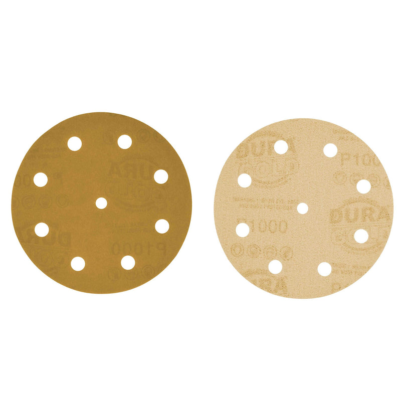 Dura-Gold Premium 5" Gold Sanding Discs - 1000 Grit (Box of 50) - 9 Hole Pattern Dustless Hook & Loop Backing Sandpaper for DA Sanders, Aluminum Oxide Abrasive - Sand Automotive Paint Woodworking Wood 1000-Grit - NewNest Australia