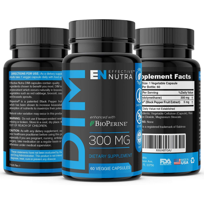 Effective Nutra Dim Supplement 300mg - Extra Strength Diindolylmethane DIM for Men & Women + BioPerine - Estrogen Blocker for Men & Women - Estrogen Balance, Metabolism, Hormone, Menopause, Acne, PCOS - NewNest Australia