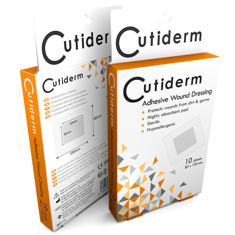 Pack of 10 Cutiderm Adhesive Sterile Wound Dressings - Suitable for cuts and grazes, Diabetic Leg ulcers, venous Leg ulcers, Small Pressure sores (80mm x 100mm) - NewNest Australia