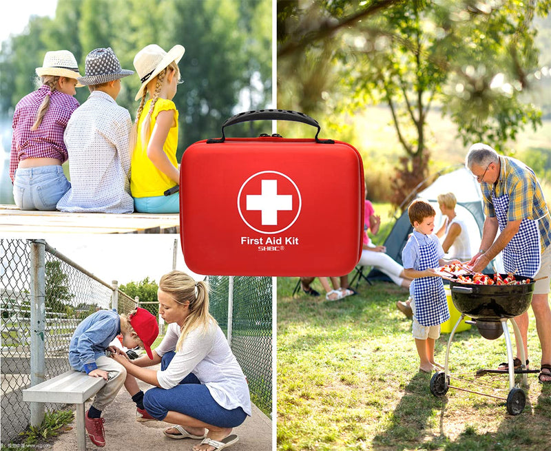 Shbc Compact First Aid Kit (228 Pieces) Designed For Family Emergencies. Waterproof Eva Case&Bag Is Ideal For The Car, Boat, Hiking, Travel, Office, Sports, Hunting. Protect Your Loved Ones, Red - NewNest Australia