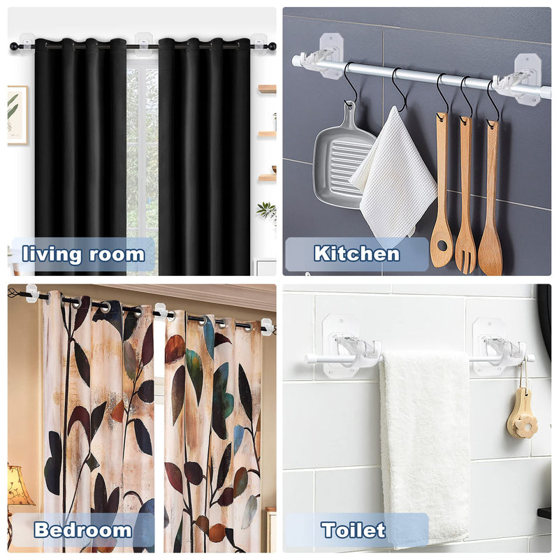 8PCS Upgraded No Drill Curtain Rod Brackets No Drilling Curtain Rod Holders Self Adhesive Curtain Rod Hooks Nail Free Adjustable Curtain Hangers Suitable for Poles of 0.78~1.57 Inch(Transparent) 8 Transparent - NewNest Australia