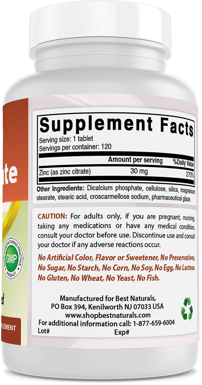 Best Naturals Zinc 30mg Supplements (as Zinc Citrate) - zinc Vitamins for Adults Immune Support - 120 Tablets - NewNest Australia