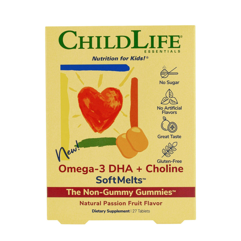 ChildLife Essentials Omega-3 DHA + Choline SoftMelts - All-Natural Support for Optimal Brain & Nervous System Development & Function in Children & Teens, Sugar-Free - Passion Fruit Flavor, 27 Tablets - NewNest Australia