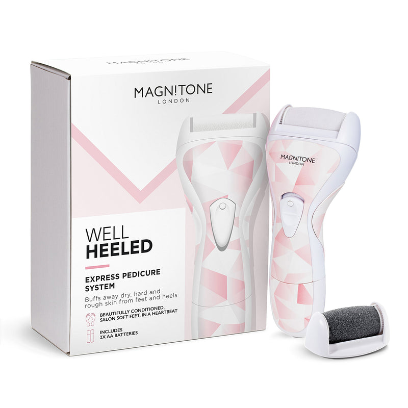 Magnitone London Well Heeled Pedicure, Electric Hard Skin Remover Foot File with 2 Interchangeable Rollers - Pink Pastel Pink - NewNest Australia