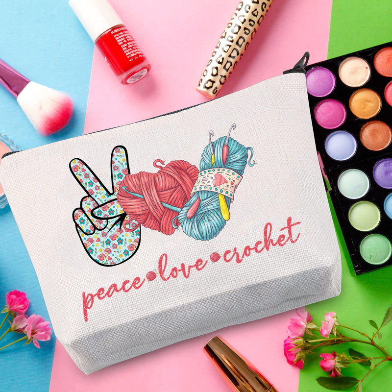 WZMPA Crocheting Lover Cosmetic Bag Crochet Gifts Peace Love Crochet Makeup Zipper Pouch Bag For Women Girls (Peace Crochet) Peace Crochet - NewNest Australia