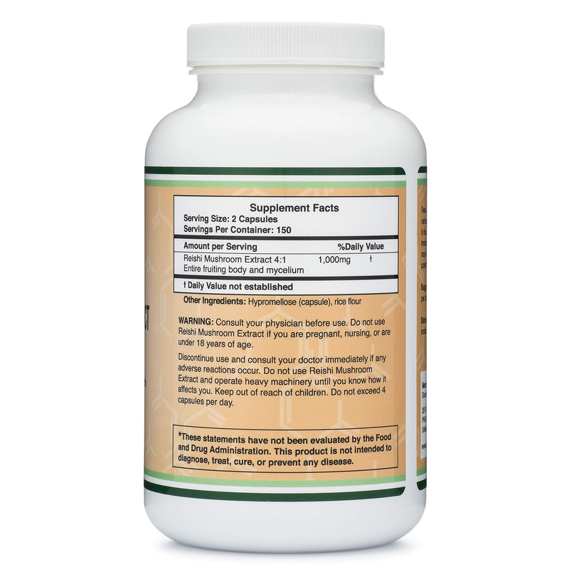 Reishi Mushroom Capsules (4:1 Ganoderma Extract, 1,000mg Reishi Powder Servings) 300 Count, 5 Month Supply, for Immune System Support and Defense by Double Wood Supplements - NewNest Australia