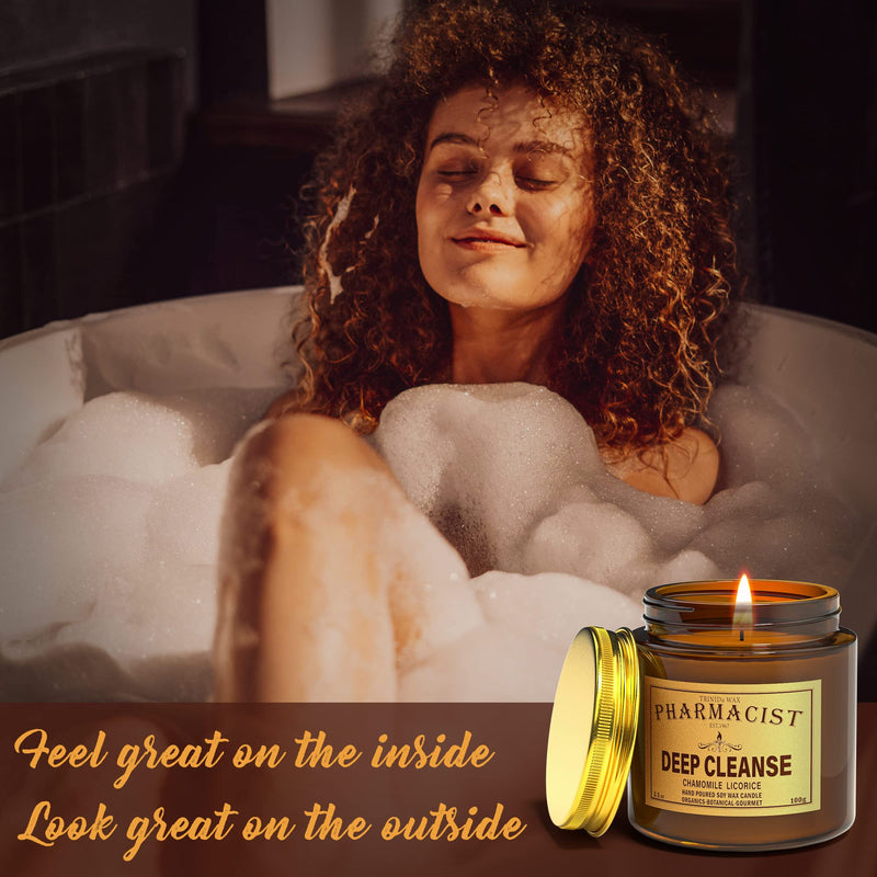 Scented Candles for Men/Women, Candle Gift Set with Soy Wax, Apothecary Jar Aromatherapy Candle for DEEP Cleanse & Tranquil Sense with 10% Essential Oil by TRINIDa, Relaxation Gifts for Women Light Brown - NewNest Australia