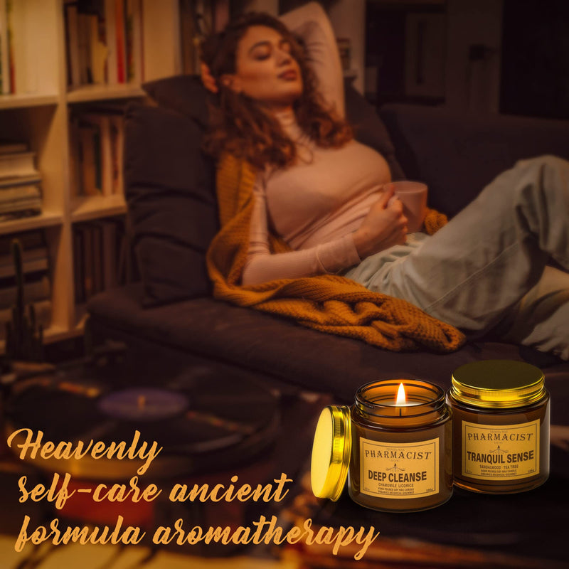 Scented Candles for Men/Women, Candle Gift Set with Soy Wax, Apothecary Jar Aromatherapy Candle for DEEP Cleanse & Tranquil Sense with 10% Essential Oil by TRINIDa, Relaxation Gifts for Women Light Brown - NewNest Australia
