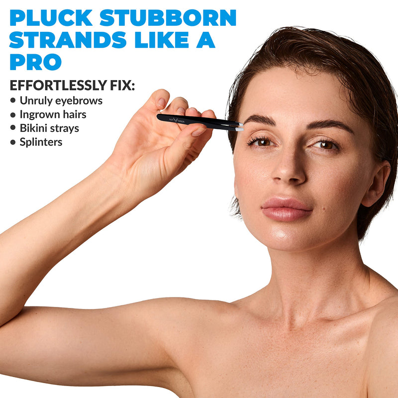 1St Deer Tweezers Set, 4 Piece Stainless Steel Precision Tweezers For Eyebrow Plucking Facial Hair Removal - Plucking Tweezers For Ingrown Hair, Blackheads And Tick Removal (Black) - NewNest Australia