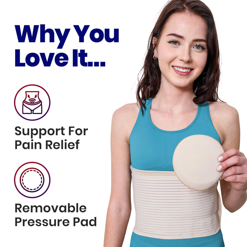 Hernia Belt for Men and Women - Beige Abdominal Binder for Umbilical Hernias & Navel Belly Button Hernias with Compression Pad for Hernia Support and Stomach (L/XL (37" to 51")) L/XL (37" to 51") - NewNest Australia