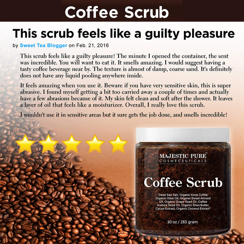 MAJESTIC PURE Arabica Coffee Scrub - All Natural Body Scrub for Skin Care, Stretch Marks, Acne & Cellulite, Reduce the Look of Spider Veins, Eczema, Age Spots & Varicose Veins - 10 Ounces - NewNest Australia