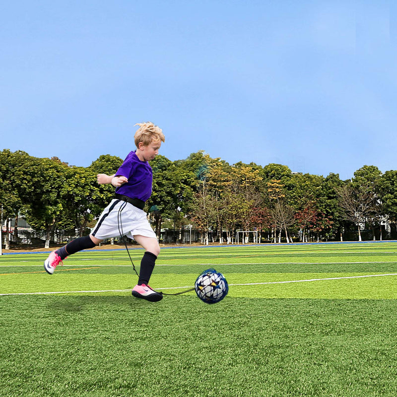 PodiuMax Hands-Free Soccer Kick/Throw Trainer, New Ball Locked Net Design, Adjustable Waist Belt & Cord Suit for All Levels (Fits Ball Size 3, 4, 5) Blue - NewNest Australia