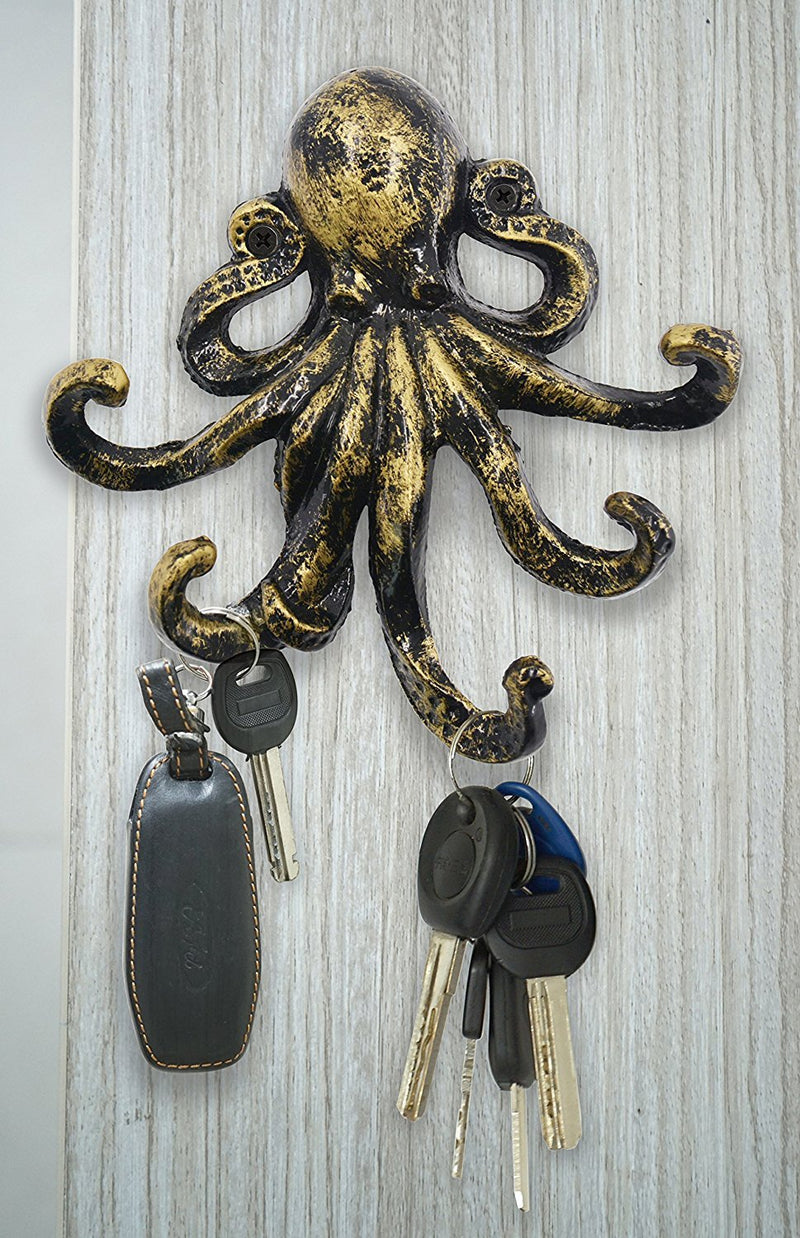 NewNest Australia - HERNGEE Med-Style Octopus Key Hooks Antique Bronze Cast Iron Decorative Wall Hook 