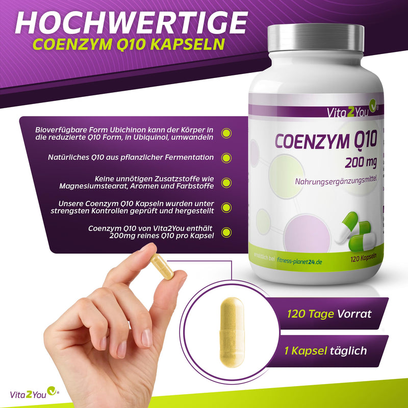 Vita2You Coenzyme Q10-200mg - 120 capsules - Ubiquinone - from plant fermentation - High dosage - Premium quality - NewNest Australia
