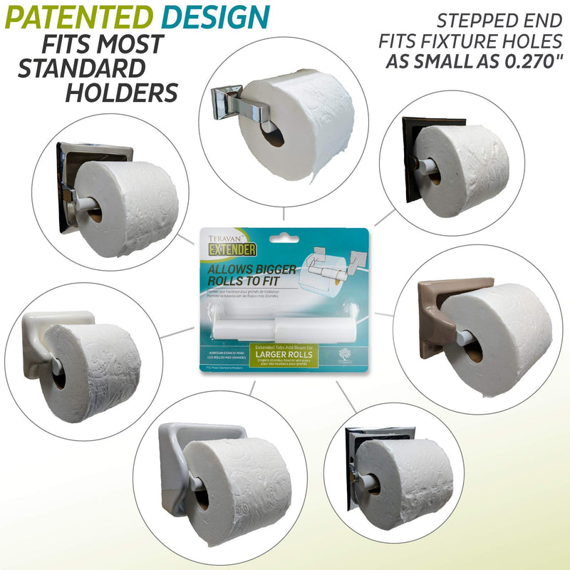 Teravan Extender for Extra Large Toilet Paper, Converts TP Holders to Fit Double Rolls and Triple Rolls, Extended Tabs Fit Most TP Fixtures, Easy to Use, Silver / Chrome, 1 Unit - NewNest Australia