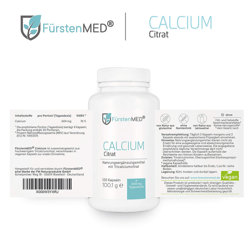 FürstenMED® Calcium Citrate Capsules - High-dose calcium - Pure calcium citrate - 120 capsules - Vegan and without additives - NewNest Australia