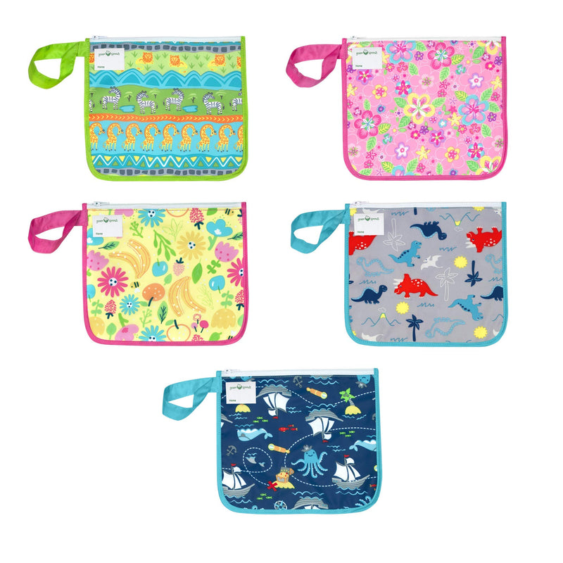 NewNest Australia - green sprouts Insulated Reusable Snack Bag | Keeps Food Fresh | Insulated Layer, Food-Safe, Waterproof & Easy-Clean Material, Pink Bee Floral 