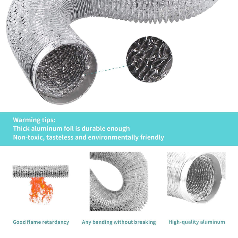 Cenipar Dryer Vent Hose-4 inch Ducting Vent Hose Flexible Aluminum Foil Non-Insulated (4 inch 8 feet) with 2 Clamps 4in-8FT-1PC Silver - NewNest Australia
