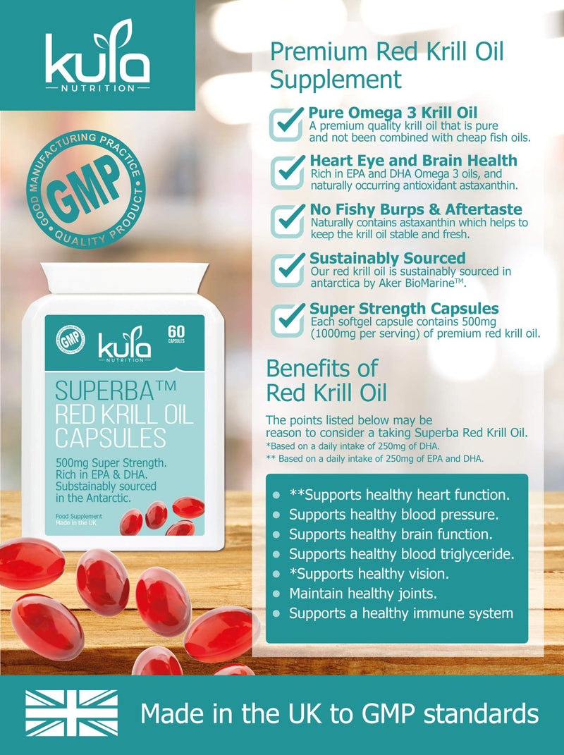 Max Strength Red Krill Oil Capsules - 1000mg per Serving - 60x 500mg Softgels (1 Month Supply) Astaxanthin, EPA, DHA Omega 3 Oil for Heart, Blood Pressure, Vision and Brain Health - Kula Nutrition - NewNest Australia