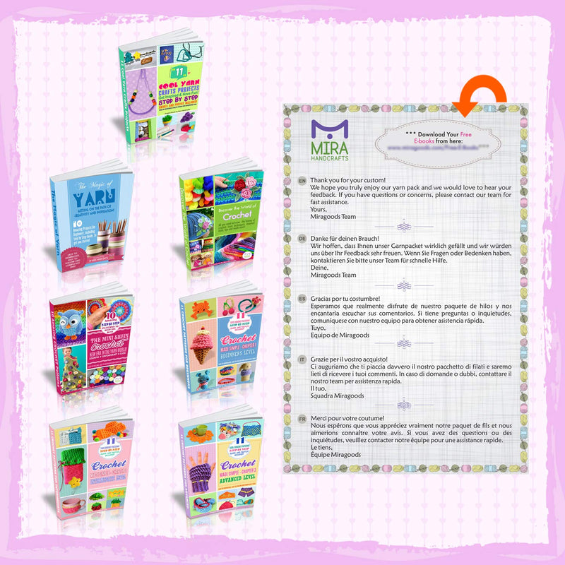 24 Acrylic Yarn Skeins | Total of 525 Yards Craft Yarn for Knitting and Crochet | Includes 2 Crochet Hooks, 2 Weaving Needles, 7 E-Books | DK Yarn | Perfect Beginner Kit | by Mira Handcrafts - NewNest Australia