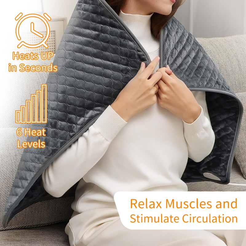 Heating pad, heat pad with automatic switch-off and 6 temperature levels, 80 x 60cm heating pad for back, neck, shoulder, stomach, quick heating, machine washable - NewNest Australia