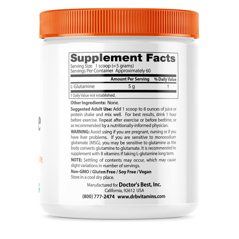 Doctor's Best Pure L-Glutamine Powder, Supports Muscle Mass, Strength & Post-Workout Recovery, Amino Acid, 300g - NewNest Australia