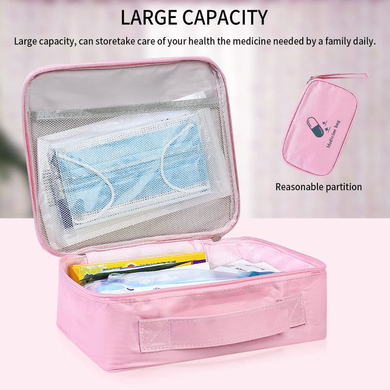 2 Pcs First Aid Kit Bags, Portable Travel Empty Medical Medical Medicine Bags, Small/Large First Aid Emergency Organizer Bags Waterproof for Outdoor Camping Travel Work Bags - Pink (White) (Pink) - NewNest Australia